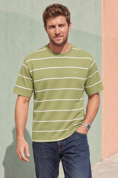 Dockers Men's Olive Striped Round Neck T-Shirt