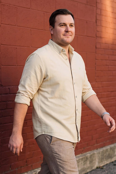 Dockers Men's Beige Solid Cotton-Linen Button-Down Full Sleeve Casual Shirt