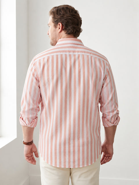 Dockers Men's Orange Striped Cotton-Linen Spread Collar Full Sleeve Casual Shirt