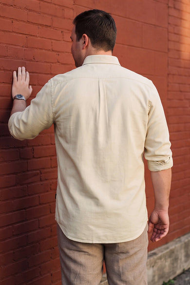 Dockers Men's Beige Solid Cotton-Linen Button-Down Full Sleeve Casual Shirt