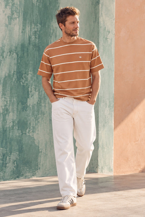 Dockers Men's Rust Striped Round Neck T-Shirt
