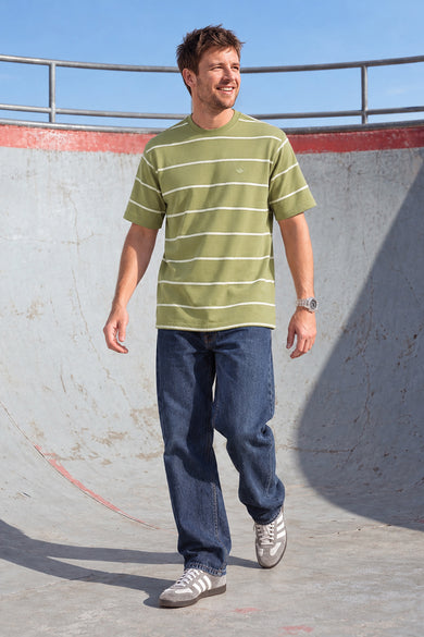 Dockers Men's Olive Striped Round Neck T-Shirt