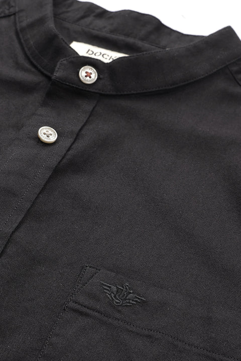 Dockers Men's Black Solid Band Collar Shirt
