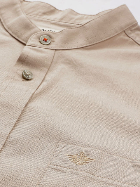 Dockers Men's Beige Oxford Mandarin Collar Casual Shirt