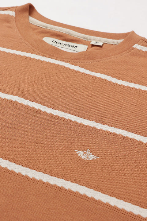 Dockers Men's Rust Striped Round Neck T-Shirt