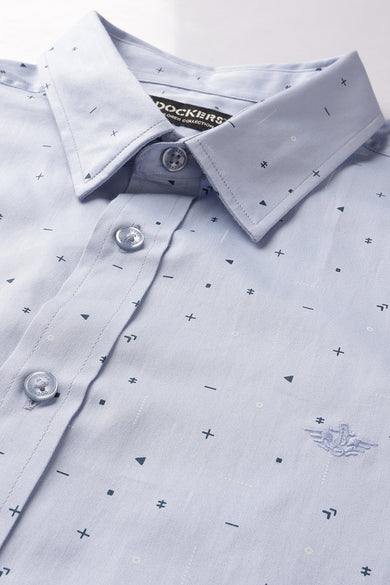 Dockers Men's Blue Geometric Print Spread Collar Full Sleeve Shirt