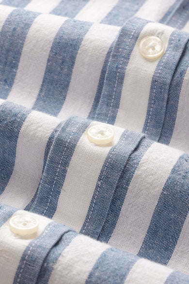 Dockers Men's Blue Striped Cotton-Linen Spread Collar Full Sleeve Casual Shirt
