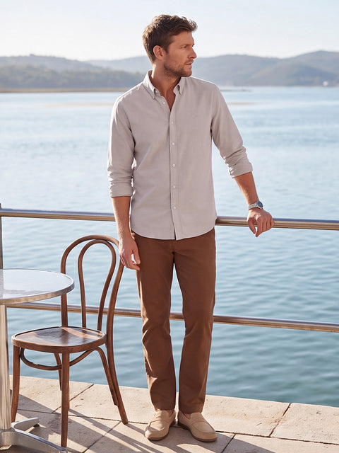 Dockers Men's Beige Oxford Button-Down Full Sleeve Shirt