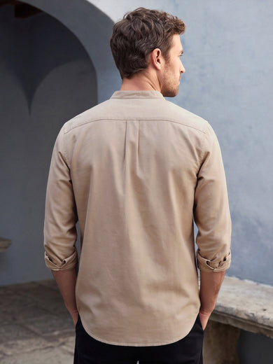 Dockers Men's Beige Oxford Mandarin Collar Shirt