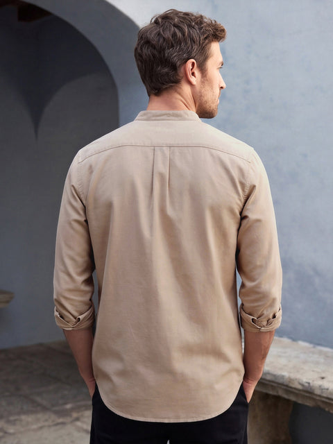Dockers Men's Beige Oxford Mandarin Collar Shirt