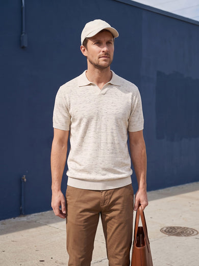 Dockers Men's Beige Self-Design Polo T-Shirt