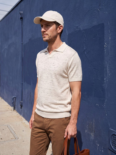 Dockers Men's Beige Self-Design Polo T-Shirt