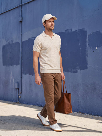 Dockers Men's Beige Self-Design Polo T-Shirt