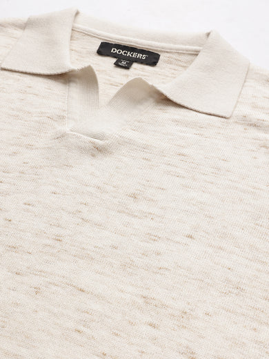 Dockers Men's Beige Self-Design Polo T-Shirt
