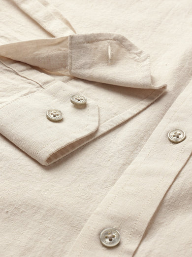 Dockers Men's Beige Solid Cotton-Linen Button-Down Full Sleeve Shirt