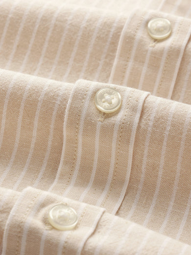 Dockers Men's Beige Striped Cotton-Linen Button-Down Full Sleeve Shirt