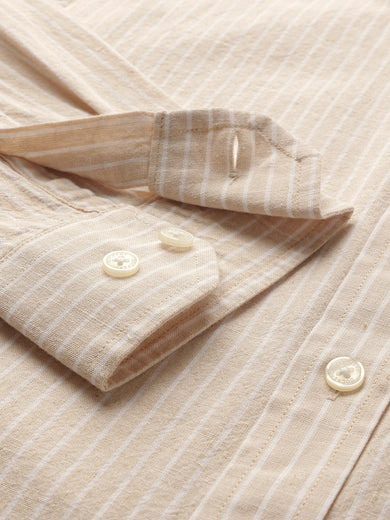 Dockers Men's Beige Striped Cotton-Linen Button-Down Full Sleeve Shirt