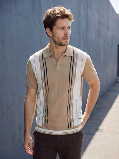 Dockers Men's Beige Striped Polo T-Shirt