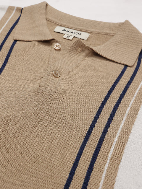 Dockers Men's Beige Striped Polo T-Shirt