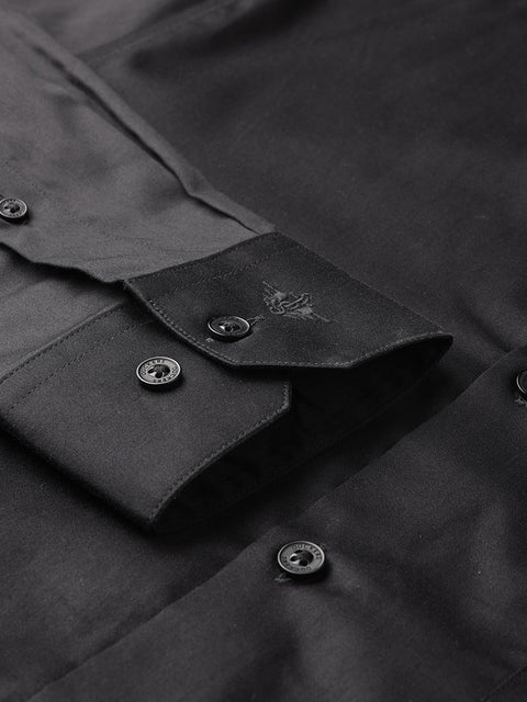 Dockers Men's Black Cotton Office Shirt – Spread Collar, Regular Fit