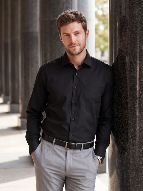 Dockers Men's Black Solid Cotton Formal Shirt – Full Sleeve