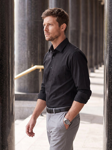 Dockers Men's Black Solid Cotton Formal Shirt – Full Sleeve