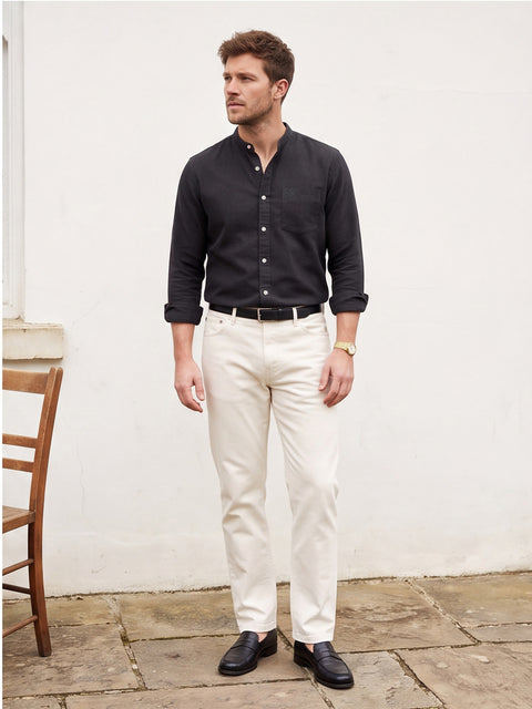 Dockers Men's Black Solid Mandarin Collar Shirt