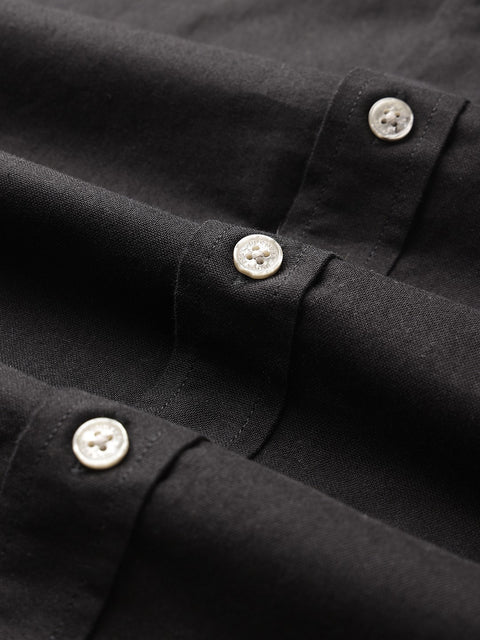 Dockers Men's Black Solid Mandarin Collar Shirt