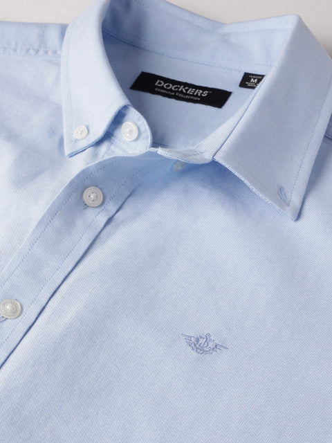 Dockers Men's Blue Oxford Button-Down Full Sleeve Casual Shirt
