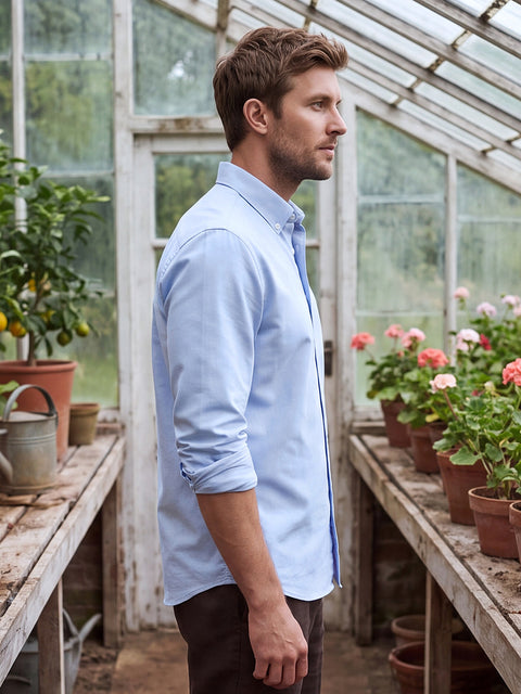 Dockers Men's Blue Oxford Button-Down Full Sleeve Shirt