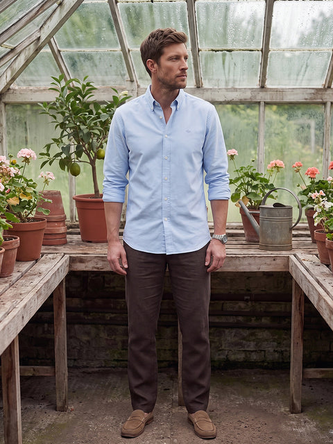 Dockers Men's Blue Oxford Button-Down Full Sleeve Shirt