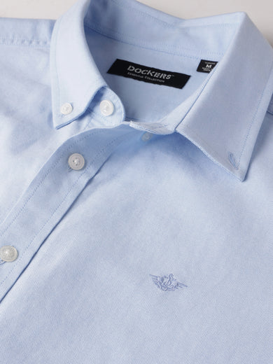 Dockers Men's Blue Oxford Button-Down Full Sleeve Shirt