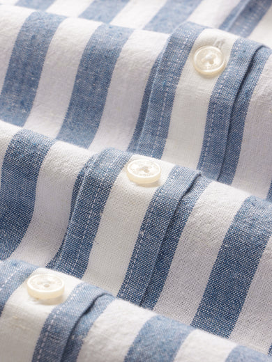 Dockers Men's Blue Striped Cotton-Linen Spread Collar Full Sleeve Shirt