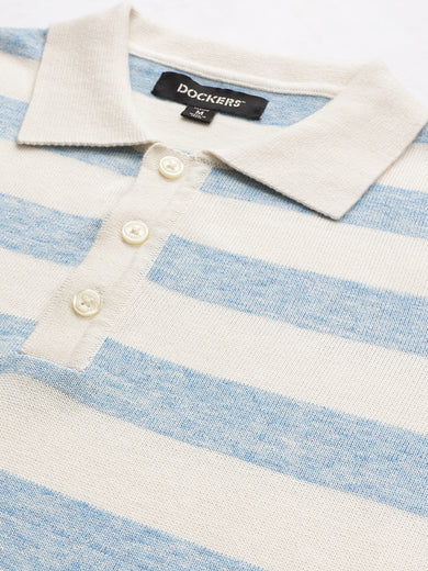 Dockers Men's Blue Striped Cotton Polo T-Shirt