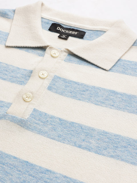 Dockers Men's Blue Striped Cotton Polo T-Shirt