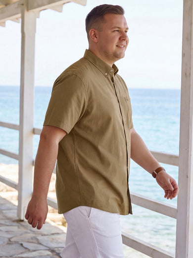 Dockers Men's Brown Twill Button-Down Half Sleeve Shirt