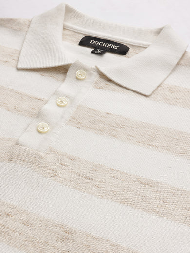Dockers Men's Cream Striped Polo T-Shirt