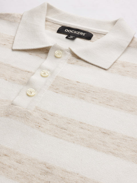 Dockers Men's Cream Striped Polo T-Shirt