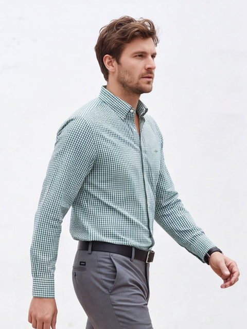 Dockers Men's Green Gingham Check Button-Down Full Sleeve Shirt