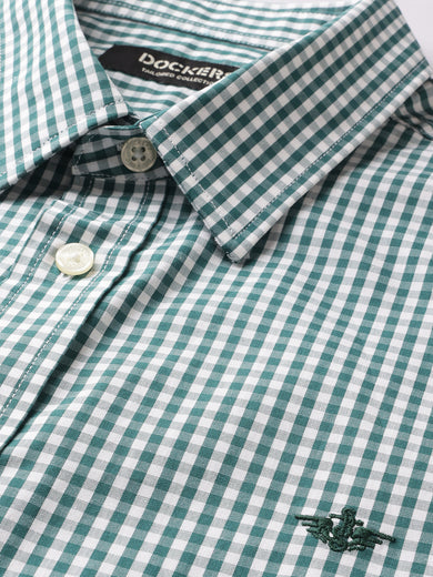 Dockers Men's Green Gingham Check Button-Down Full Sleeve Shirt