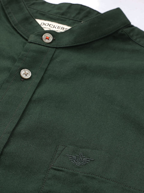 Dockers Men's Green Oxford Band Collar Shirt