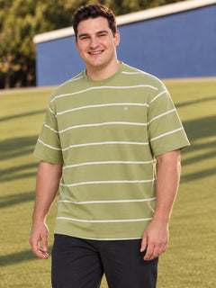 Dockers Men Green Regular Fit Short Sleeves Crew Neck Striped T-Shirt