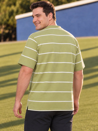 Dockers Men Green Regular Fit Short Sleeves Crew Neck Striped T-Shirt