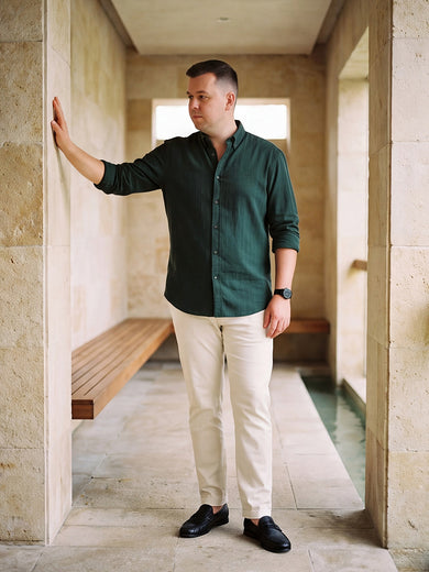 Dockers Men's Green Textured Smart Casual Full Sleeve Shirt