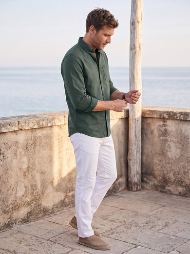 Dockers Men's Green Twill Button-Down Full Sleeve Shirt