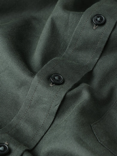 Dockers Men's Green Twill Button-Down Full Sleeve Shirt