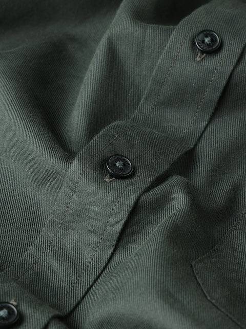 Dockers Men's Green Twill Button-Down Full Sleeve Shirt