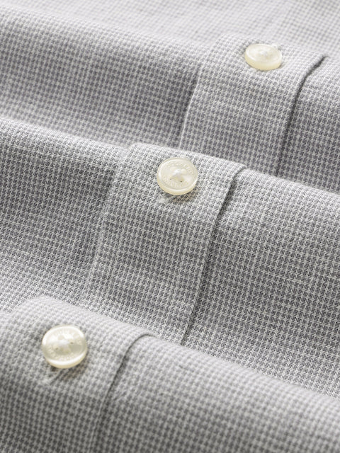 Dockers Men's Grey Textured Cotton-Linen Spread Collar Full Sleeve Shirt