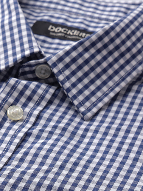 Dockers Men's Navy Blue Gingham Check Spread Collar Full Sleeve Shirt