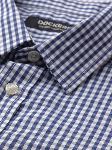 Dockers Men's Navy Blue Gingham Check Spread Collar Full Sleeve Shirt